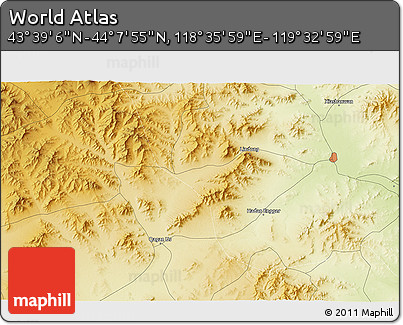 Physical 3D Map of the Area around 43° 53' 30" N, 119° 4' 29" E