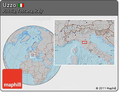 Gray Location Map of Uzzo, hill shading