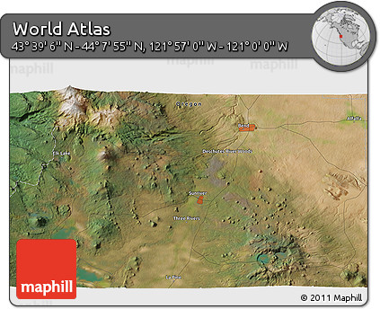 Satellite 3D Map of the Area around 43° 53' 30" N, 121° 28' 29" W