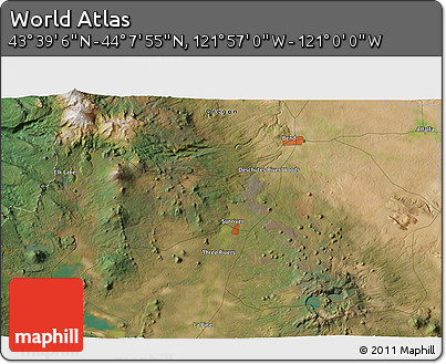 Satellite 3D Map of the Area around 43° 53' 30" N, 121° 28' 29" W