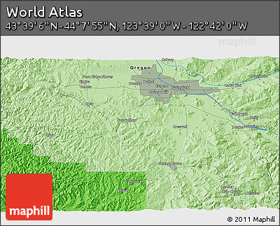 Political 3D Map of the Area around 43° 53' 30" N, 123° 10' 30" W
