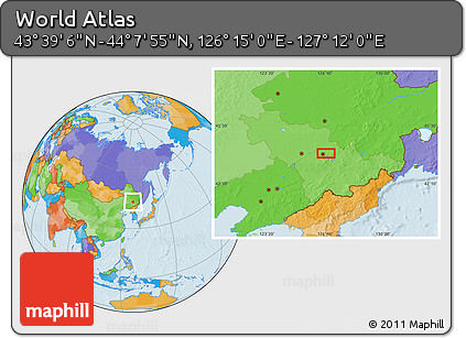 Political Location Map of the Area around 43° 53' 30" N, 126° 43' 29" E
