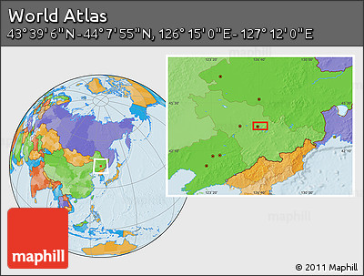 Political Location Map of the Area around 43° 53' 30" N, 126° 43' 29" E