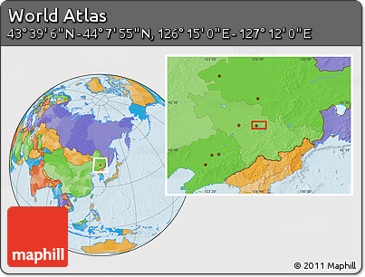 Political Location Map of the Area around 43° 53' 30" N, 126° 43' 29" E