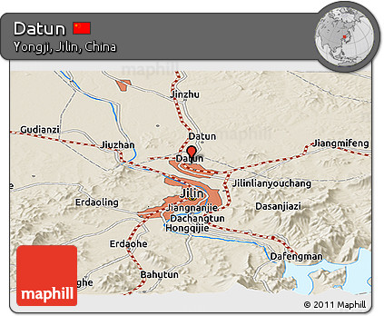 Shaded Relief Panoramic Map of Datun