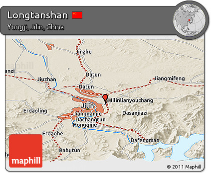Shaded Relief Panoramic Map of Longtanshan