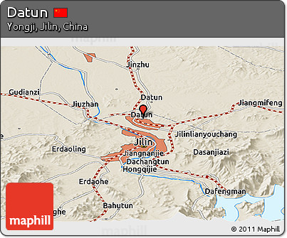 Shaded Relief Panoramic Map of Datun