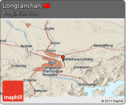 Shaded Relief Panoramic Map of Longtanshan