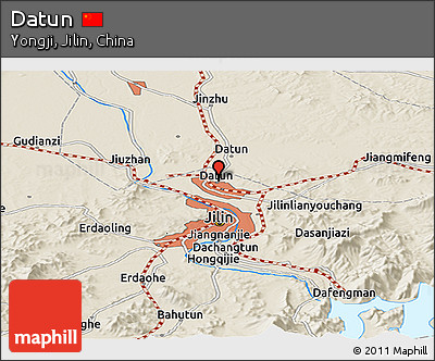 Shaded Relief Panoramic Map of Datun