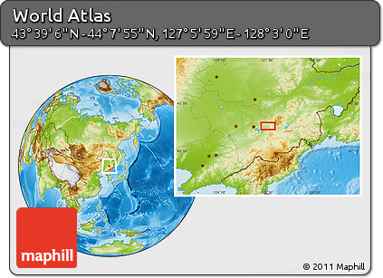 Physical Location Map of the Area around 43° 53' 30" N, 127° 34' 30" E