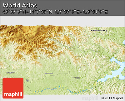 Physical 3D Map of the Area around 43° 53' 30" N, 128° 25' 30" E
