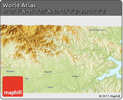 Physical 3D Map of the Area around 43° 53' 30" N, 128° 25' 30" E