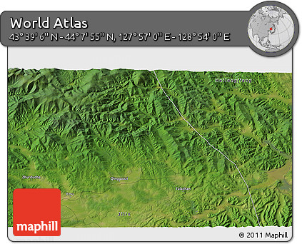 Satellite 3D Map of the Area around 43° 53' 30" N, 128° 25' 30" E