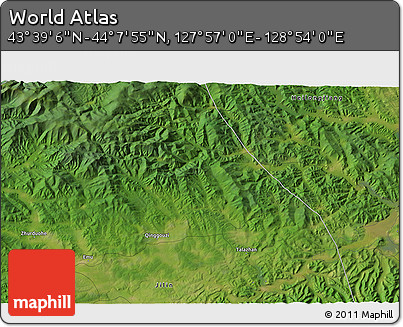 Satellite 3D Map of the Area around 43° 53' 30" N, 128° 25' 30" E