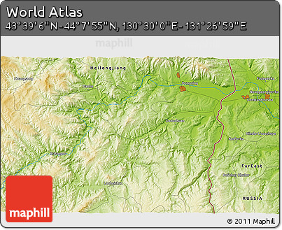 Physical 3D Map of the Area around 43° 53' 30" N, 130° 58' 29" E