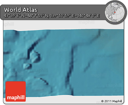Satellite 3D Map of the Area around 43° 53' 30" N, 140° 19' 29" E