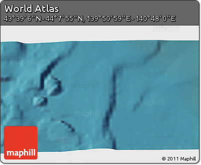 Satellite 3D Map of the Area around 43° 53' 30" N, 140° 19' 29" E