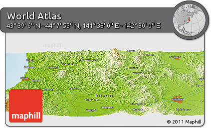 Physical Panoramic Map of the Area around 43° 53' 30" N, 142° 1' 30" E