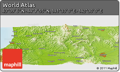 Physical Panoramic Map of the Area around 43° 53' 30" N, 142° 1' 30" E