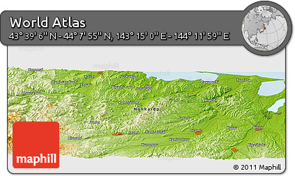 Physical Panoramic Map of the Area around 43° 53' 30" N, 143° 43' 29" E
