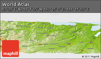 Physical Panoramic Map of the Area around 43° 53' 30" N, 143° 43' 29" E