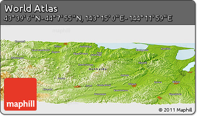 Physical Panoramic Map of the Area around 43° 53' 30" N, 143° 43' 29" E