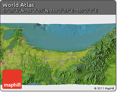 Satellite 3D Map of the Area around 43° 53' 30" N, 144° 34' 29" E