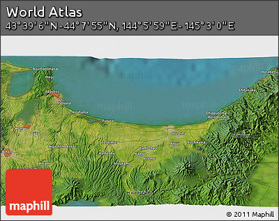 Satellite 3D Map of the Area around 43° 53' 30" N, 144° 34' 29" E