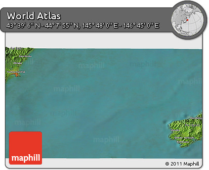 Satellite 3D Map of the Area around 43° 53' 30" N, 146° 16' 30" E