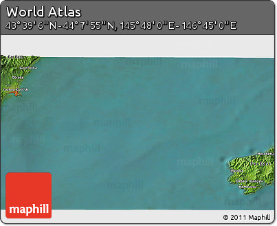 Satellite 3D Map of the Area around 43° 53' 30" N, 146° 16' 30" E