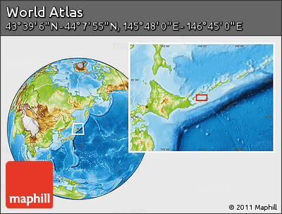 Physical Location Map of the Area around 43° 53' 30" N, 146° 16' 30" E