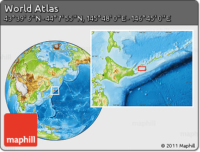 Physical Location Map of the Area around 43° 53' 30" N, 146° 16' 30" E