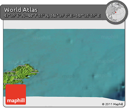 Satellite 3D Map of the Area around 43° 53' 30" N, 147° 7' 30" E