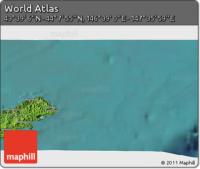 Satellite 3D Map of the Area around 43° 53' 30" N, 147° 7' 30" E