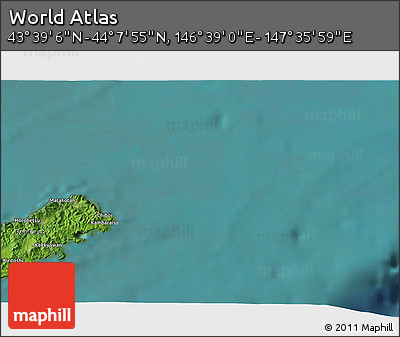 Satellite 3D Map of the Area around 43° 53' 30" N, 147° 7' 30" E