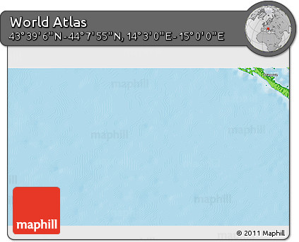 Political 3D Map of the Area around 43° 53' 30" N, 14° 31' 30" E
