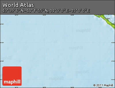 Physical Map of the Area around 43° 53' 30" N, 14° 31' 30" E