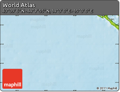 Physical Map of the Area around 43° 53' 30" N, 14° 31' 30" E