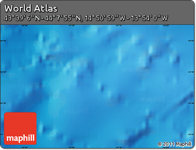 Shaded Relief Map of the Area around 43° 53' 30" N, 14° 22' 30" W