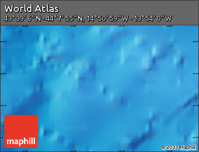 Shaded Relief Map of the Area around 43° 53' 30" N, 14° 22' 30" W