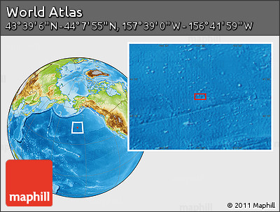 Physical Location Map of the Area around 43° 53' 30" N, 157° 10' 30" W