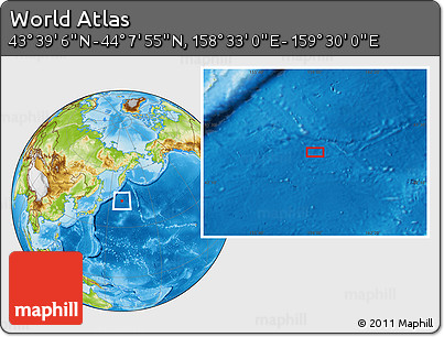 Physical Location Map of the Area around 43° 53' 30" N, 159° 1' 30" E