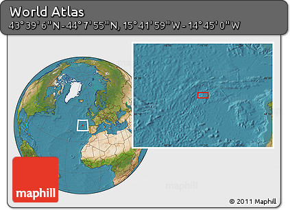 Satellite Location Map of the Area around 43° 53' 30" N, 15° 13' 29" W