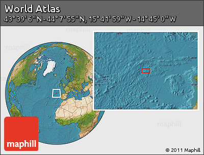 Satellite Location Map of the Area around 43° 53' 30" N, 15° 13' 29" W