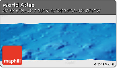 Shaded Relief Panoramic Map of the Area around 43° 53' 30" N, 15° 13' 29" W