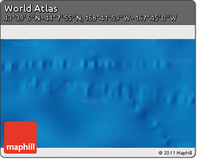 Shaded Relief 3D Map of the Area around 43° 53' 30" N, 168° 13' 29" W