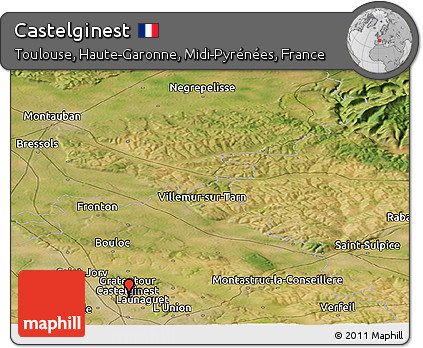 Satellite Panoramic Map of Castelginest