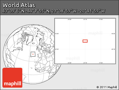 Blank Location Map of the Area around 43° 53' 30" N, 21° 10' 29" W