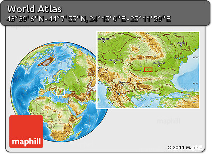 Physical Location Map of the Area around 43° 53' 30" N, 24° 43' 30" E