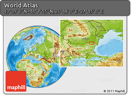 Physical Location Map of the Area around 43° 53' 30" N, 27° 16' 29" E